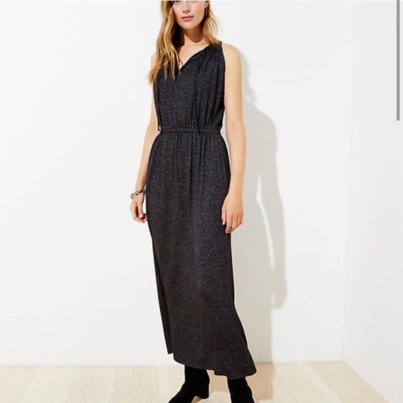 LOFT Dresses & Skirts - The LOFT, Dark Heather Gray Maxi Dress, Sleeveless, size medium petite, tie neck